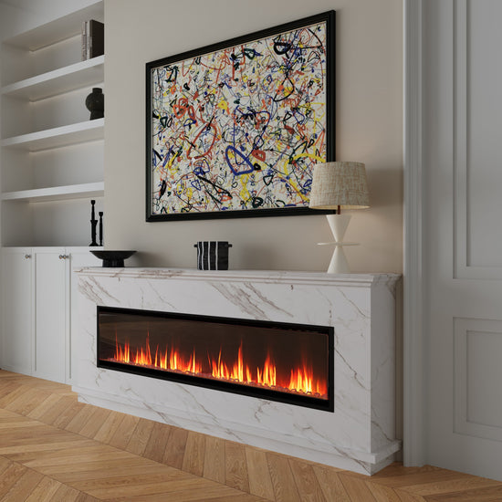 Smallbee 40/50/60inch Black Wall Mounted & Recessed Electric Fireplace with Adjustable Flame & Brightness