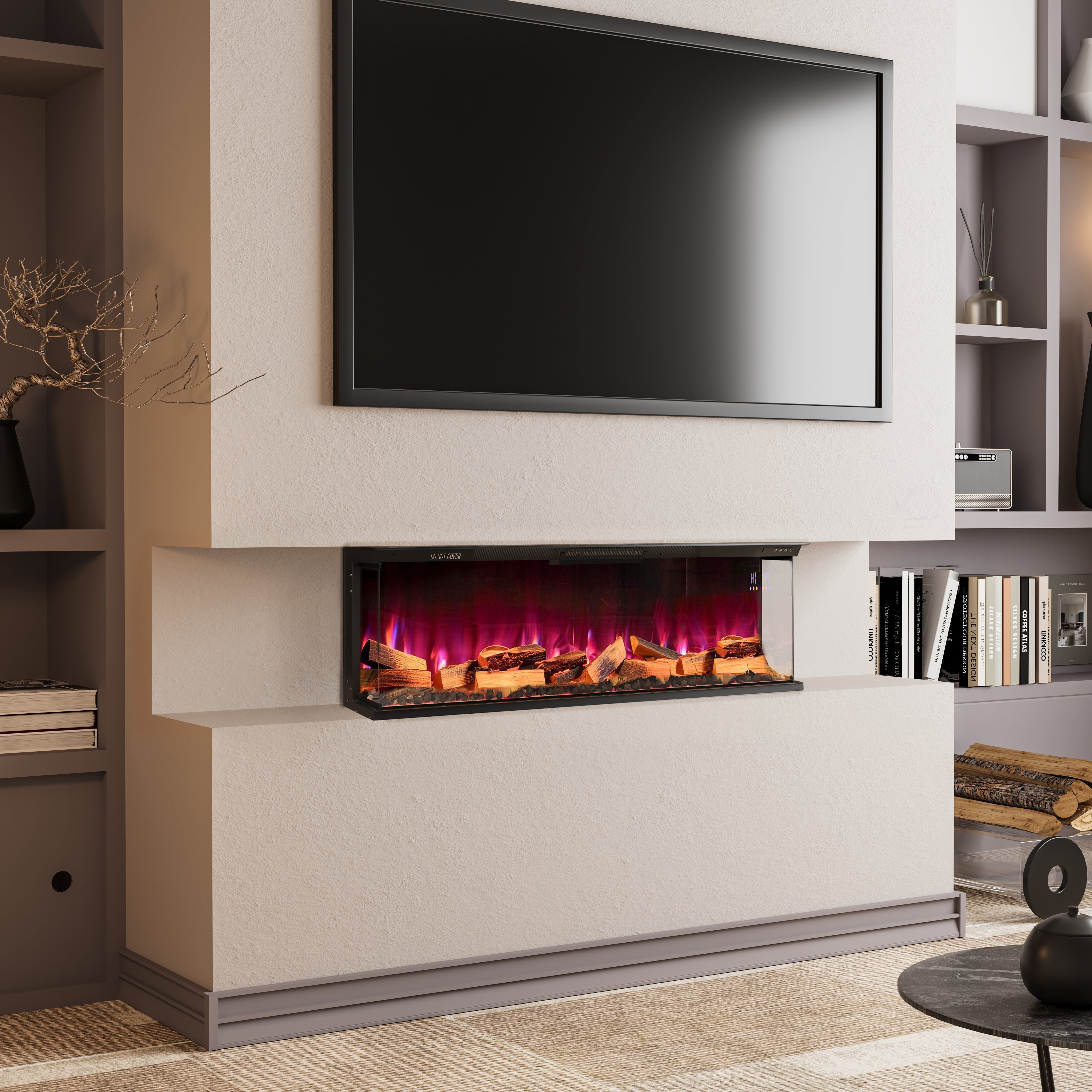 40/50/60/70-Inch 3-Sided Freestanding Electric Fireplace 12 Flame Colours and 5 Brightness Modes