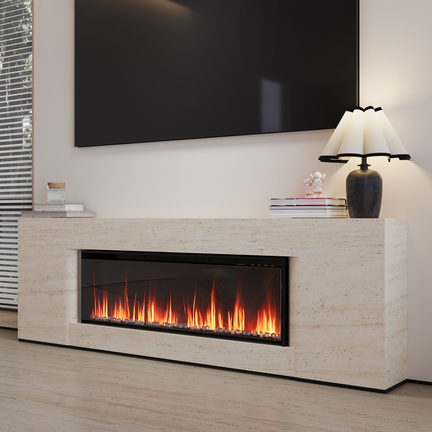Smallbee 40/50/60inch Black Wall Mounted & Recessed Electric Fireplace with Adjustable Flame & Brightness