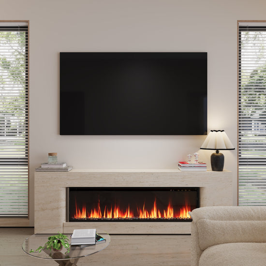 Smallbee 40/50/60inch Black Wall Mounted & Recessed Electric Fireplace with Adjustable Flame & Brightness