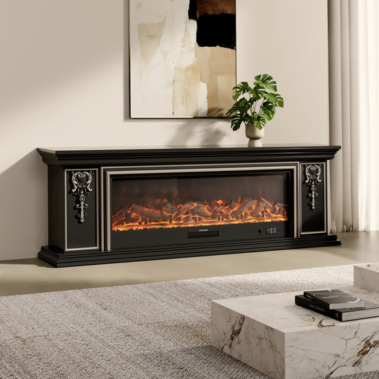Smallbee Black Gold Trim TV Cabinet Electric Fireplace with WiFi, APP & Flame Sound