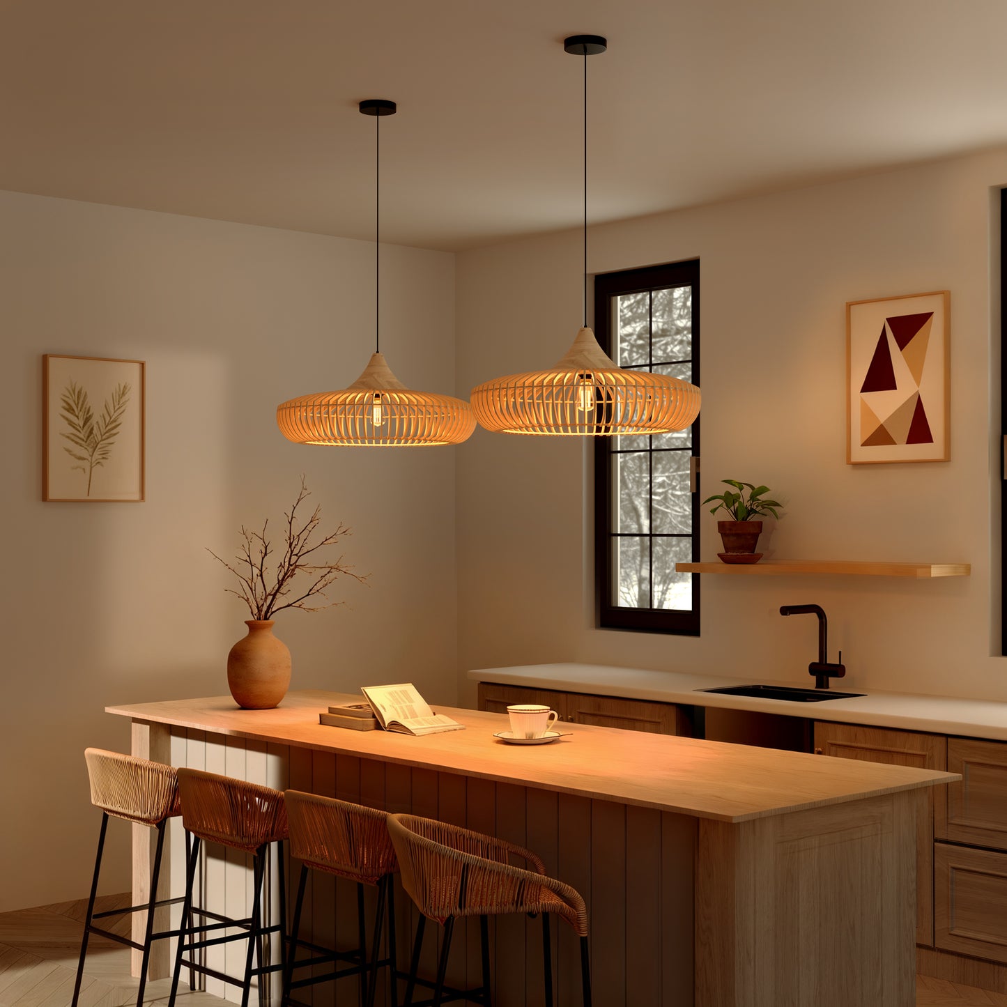 Shadome-Handcrafted Wooden Kitchen Pendant Light Fixtures