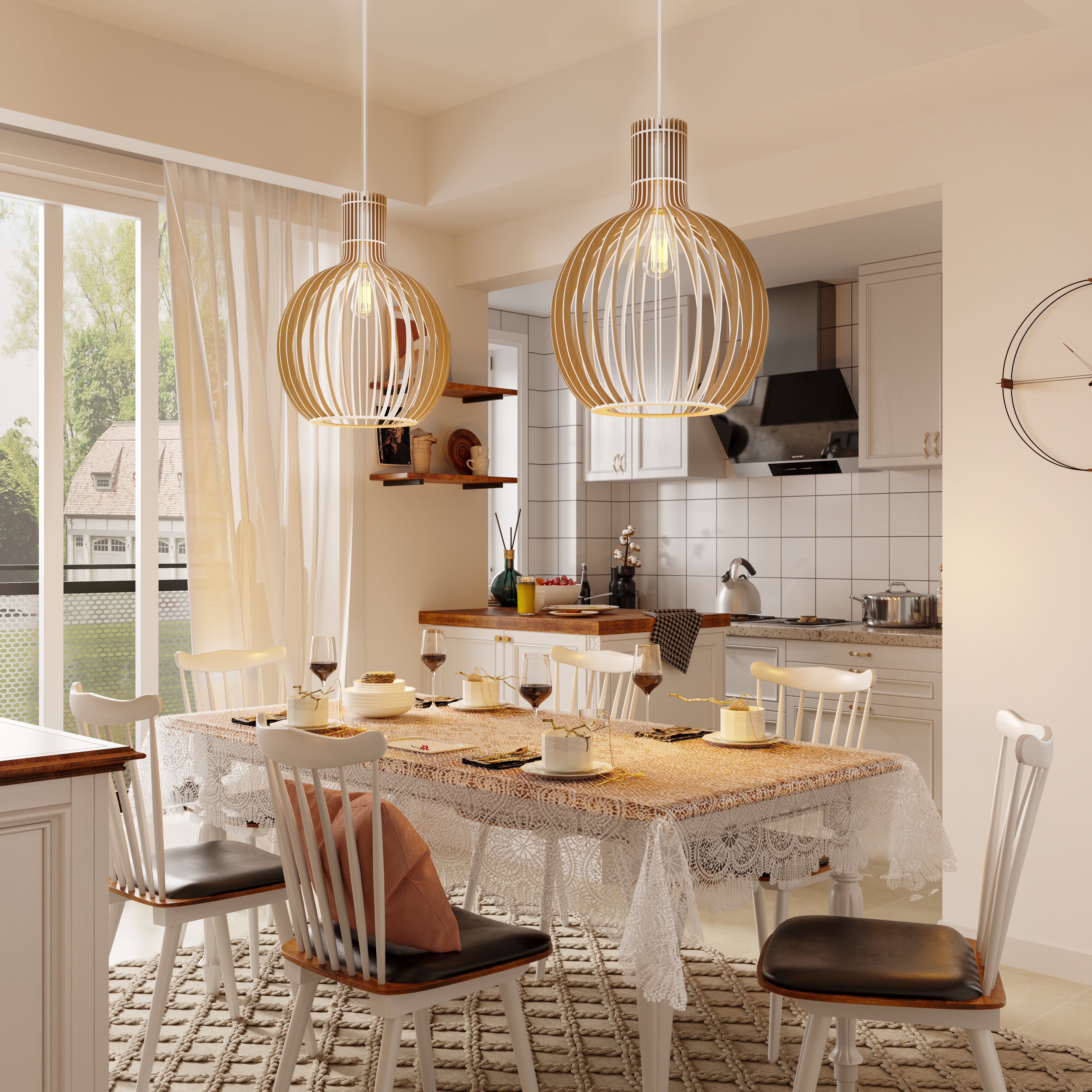 Shadome-Scandinavian LED Wooden Birdcage Pendant Light