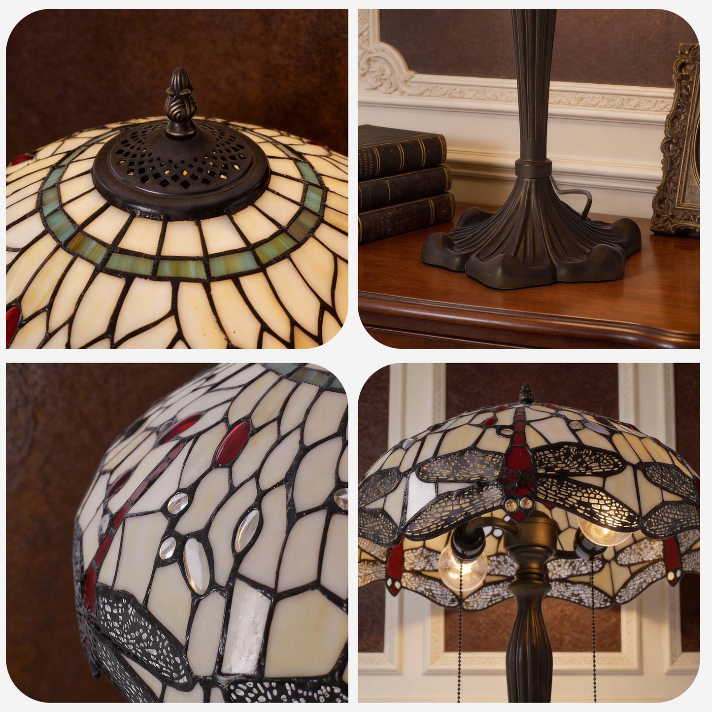 Tiffany Table Lamp | Handcrafted Stained Glass Dragonfly Series