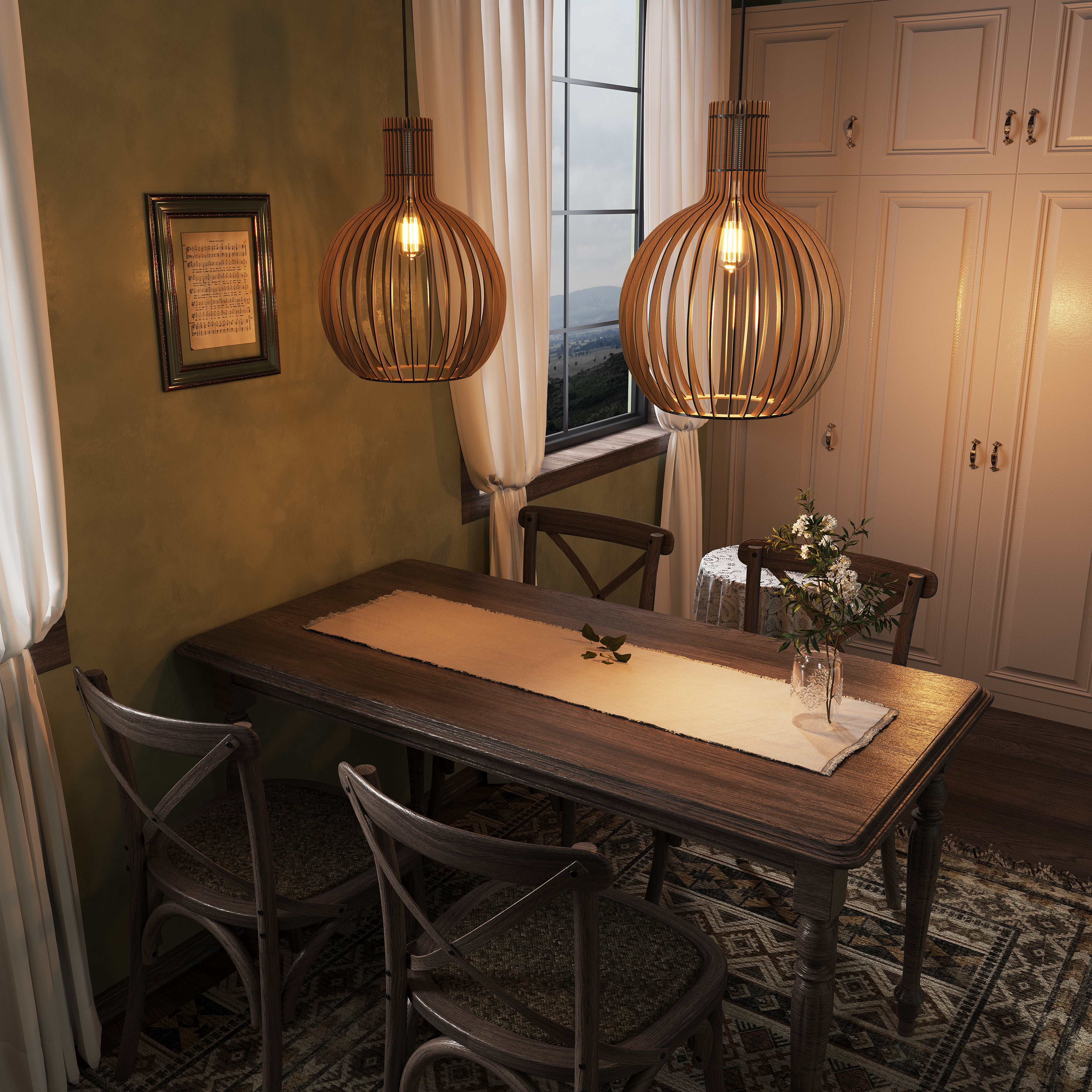 Shadome-Scandinavian LED Wooden Birdcage Pendant Light