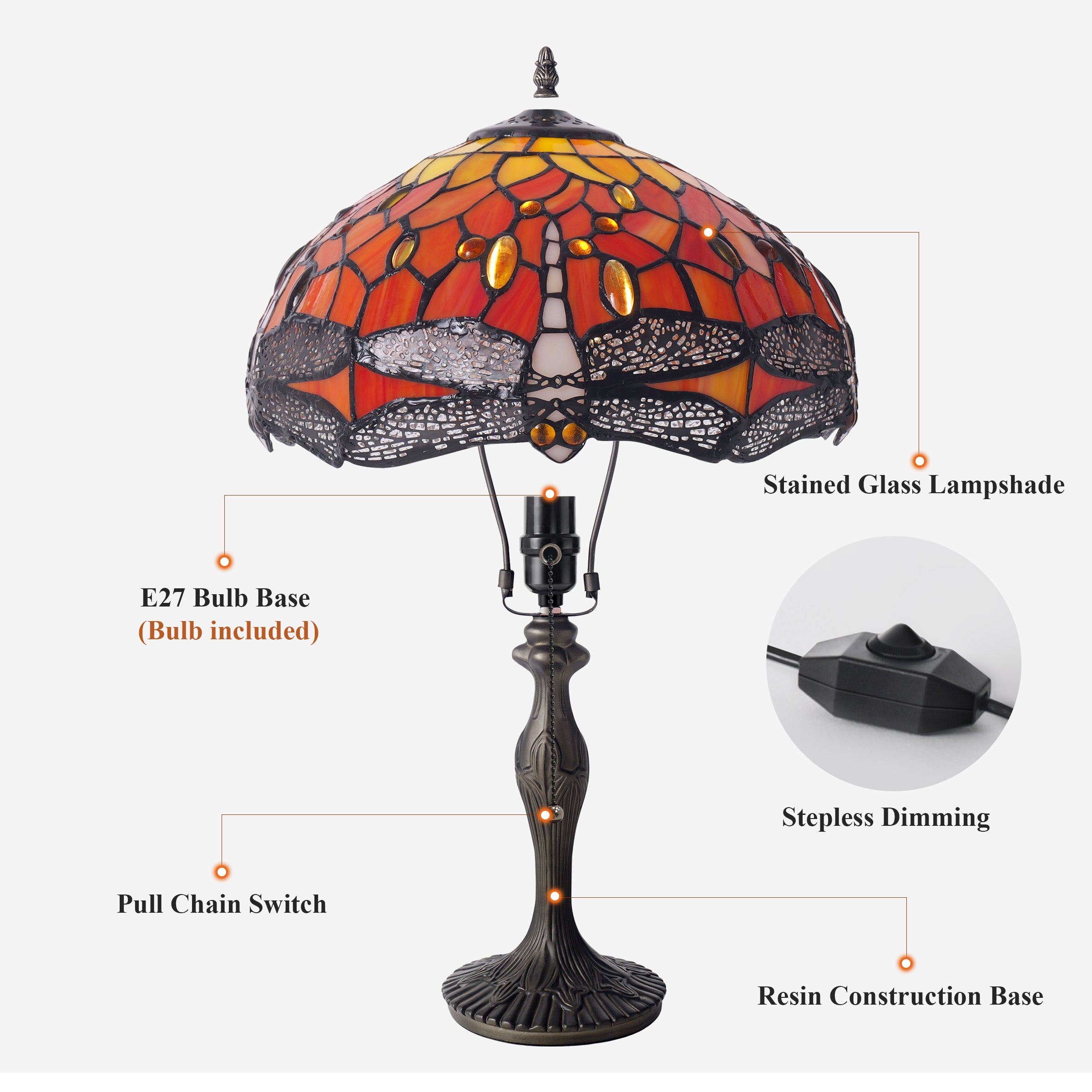 Tiffany Table Lamp | Handcrafted Stained Glass Dragonfly Series