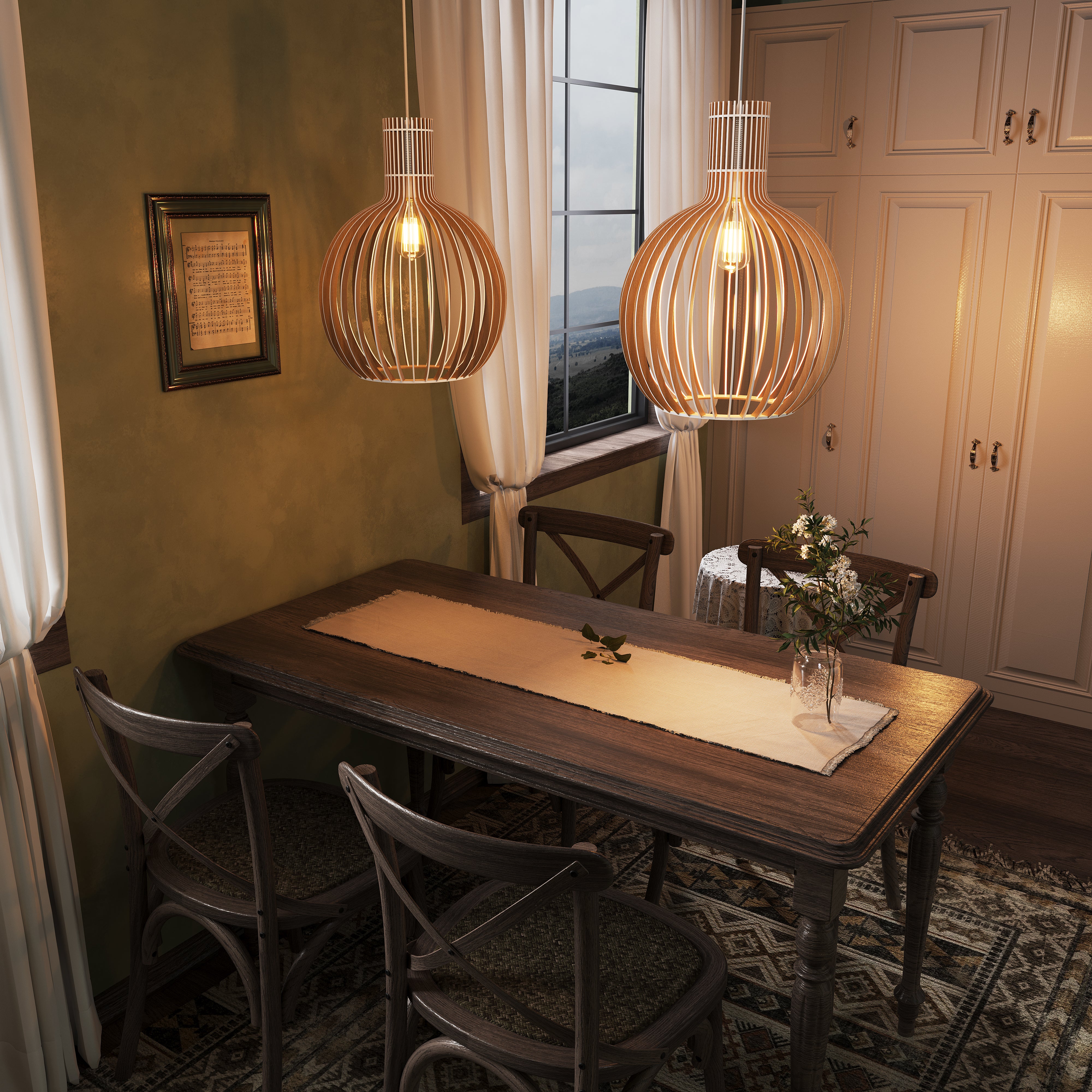 Shadome-Scandinavian LED Wooden Birdcage Pendant Light