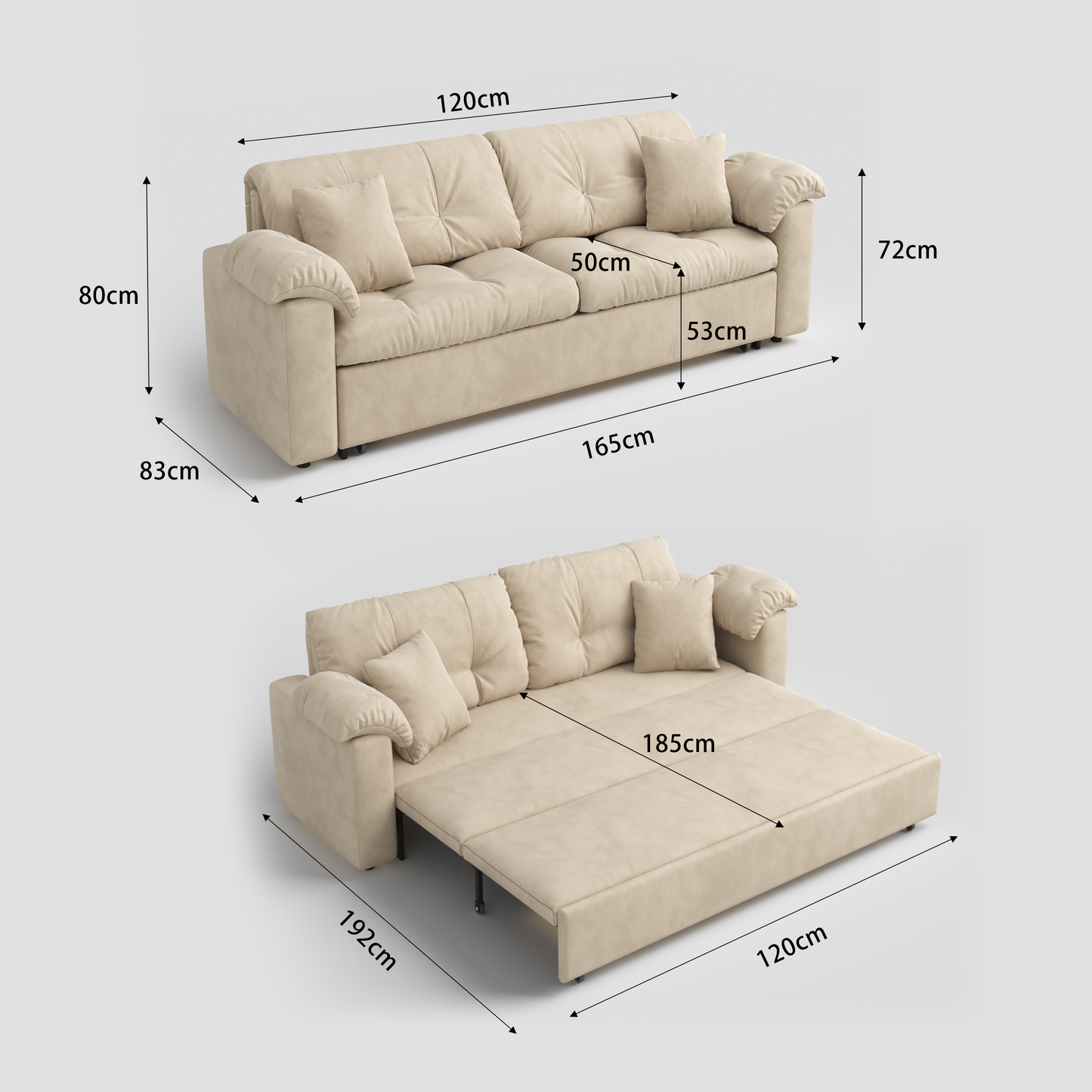 Multifunctional Sleeper Pull Out 2 Seater Sofa Bed with Storage Space