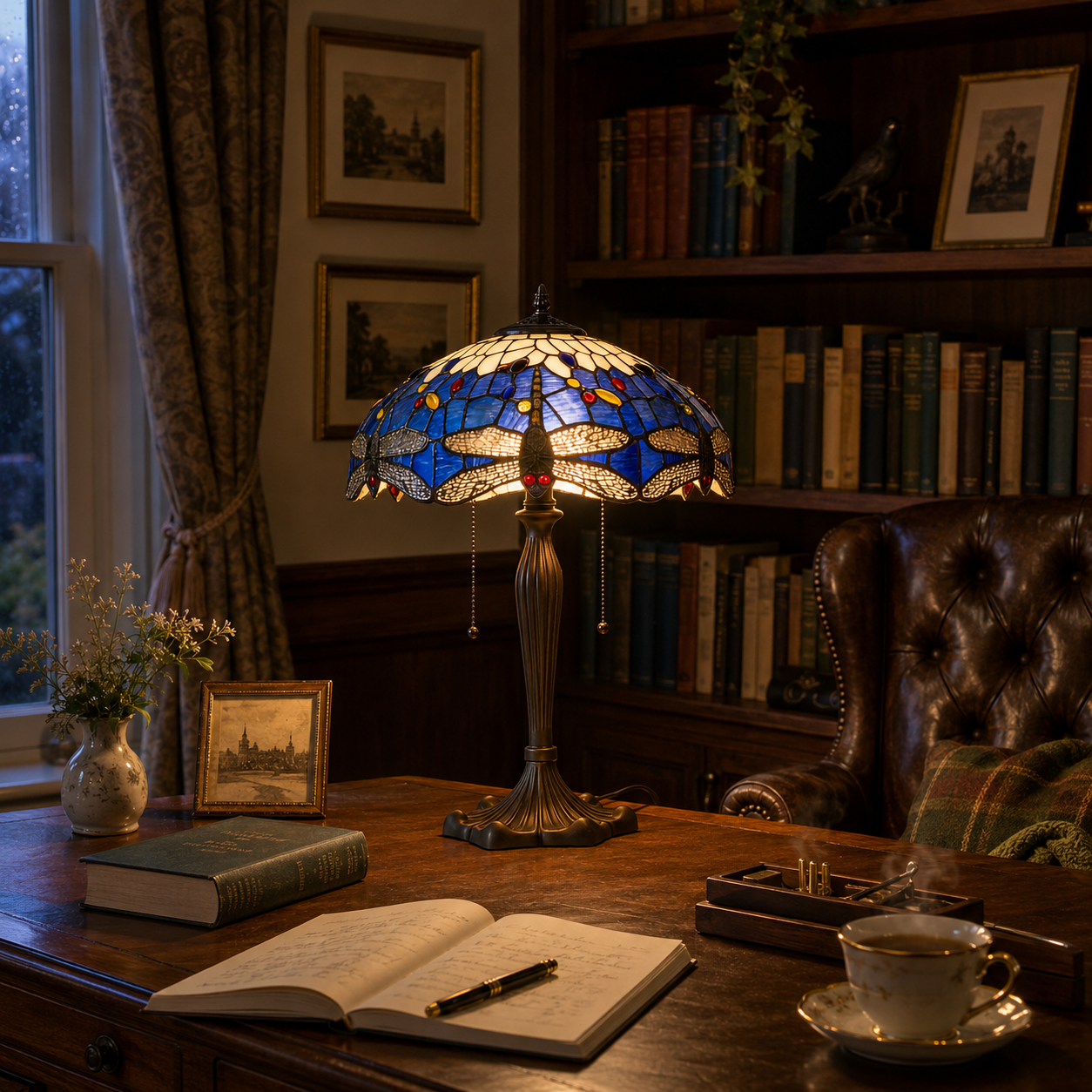 Tiffany Table Lamp | Handcrafted Stained Glass Dragonfly Series