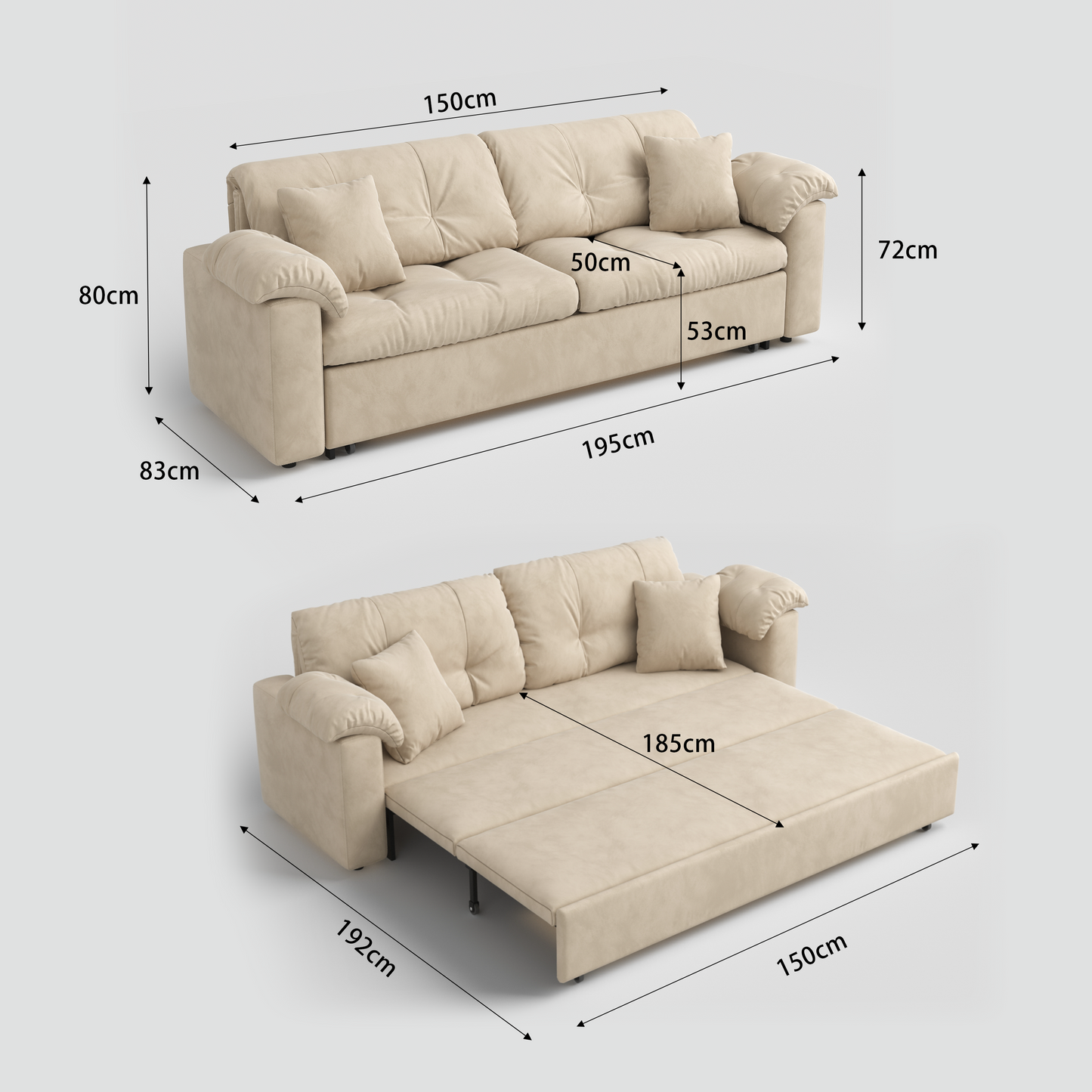 Multifunctional Sleeper Pull Out 2 Seater Sofa Bed with Storage Space
