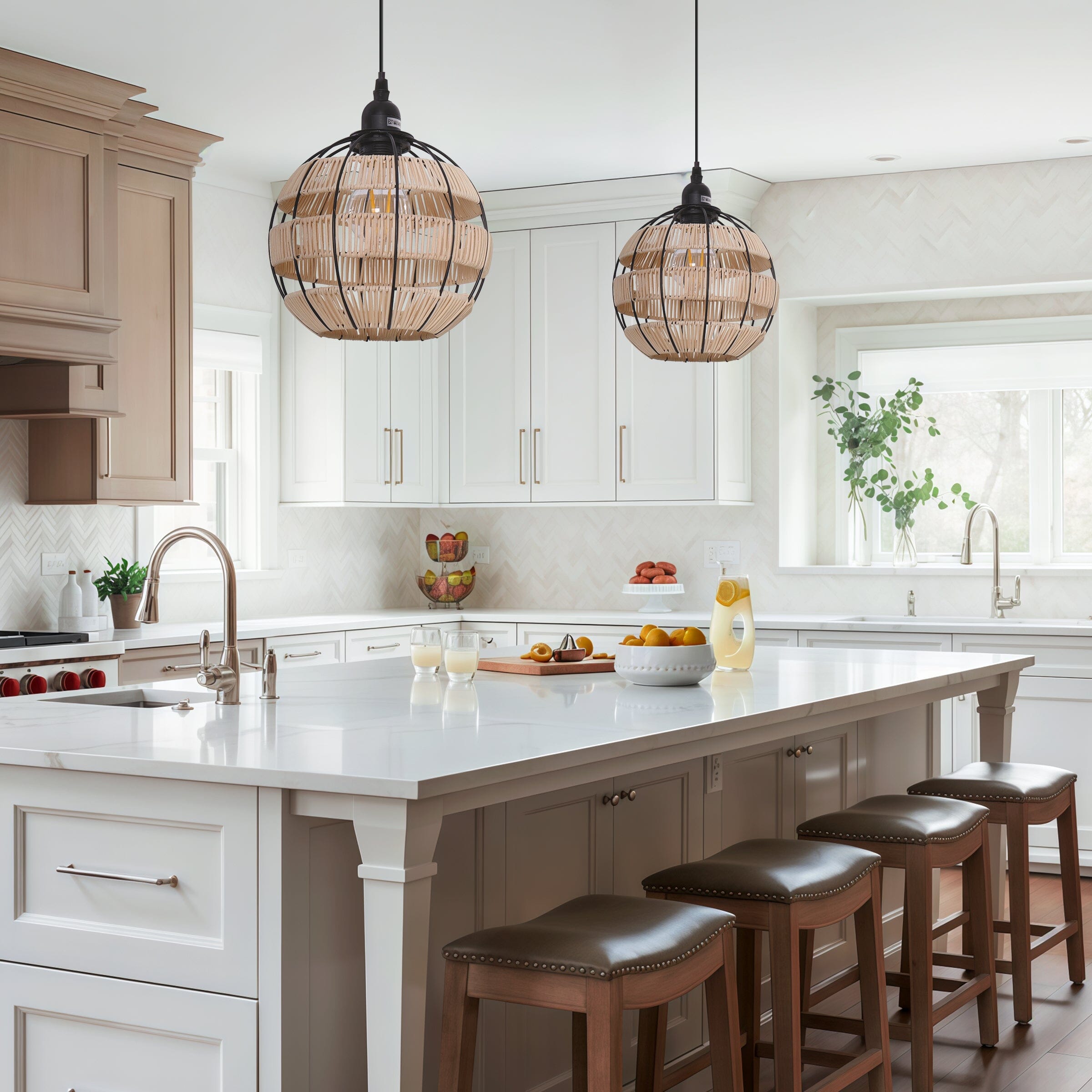 Lightsin Woven Sphere Pendant Light for Cozy Natural Elegance Lightsin UK 2 Units 