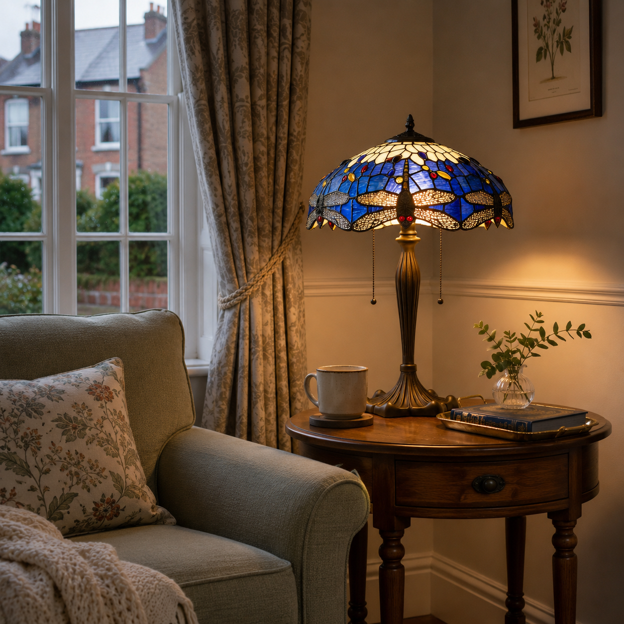 Tiffany Table Lamp | Handcrafted Stained Glass Dragonfly Series