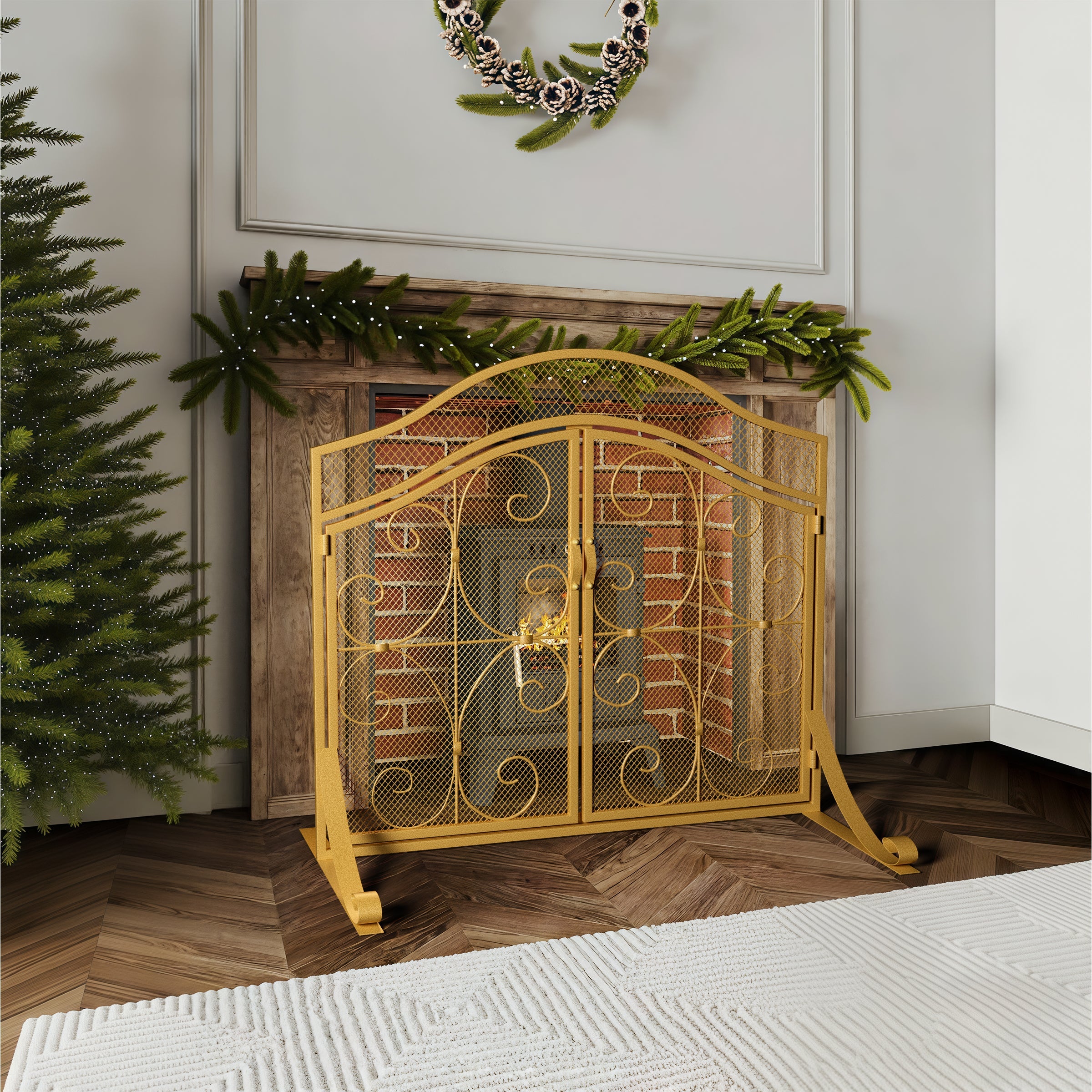 Smallbee Iron Fireplace Screen Gold Powder Coated – 90x32x78.8cm