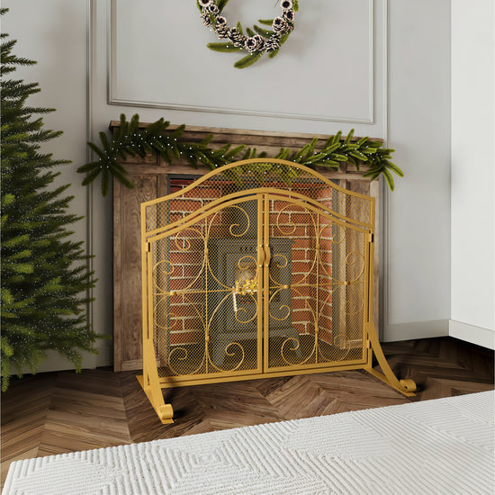 Smallbee Iron Fireplace Screen Gold Powder Coated – 90x32x78.8cm