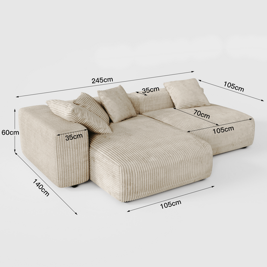Corduroy Modular Wide Seat Chaise Sofa Block