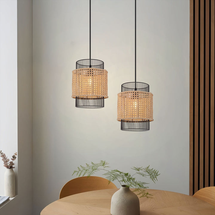‍Lightsin Elegant Black Frame with Handwoven Rattan Pendant Light (100% off) Lightsin UK 
