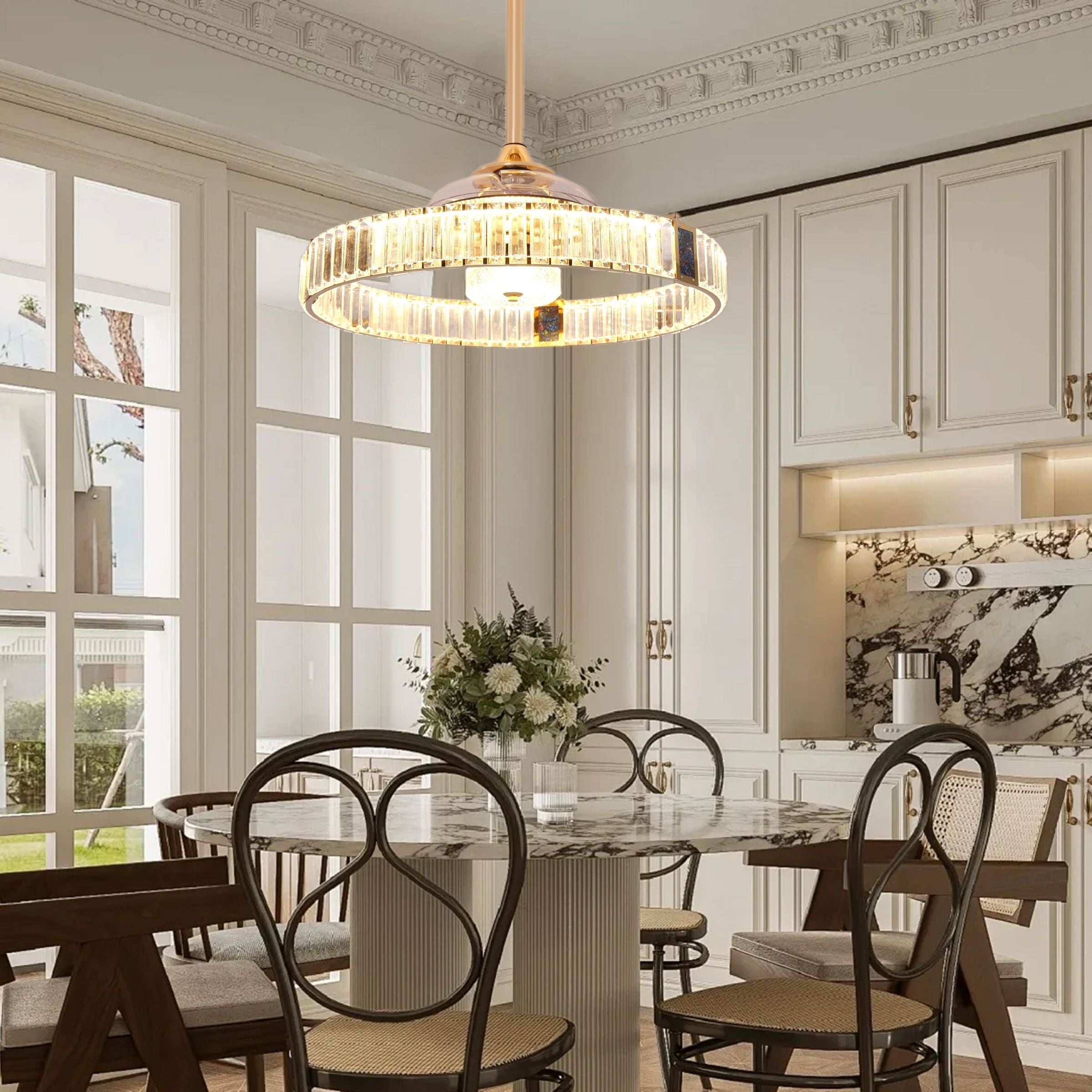 Lightsin Elegant Gold Silent Ceiling Fan Lamp with Crystal Accent Lightsin UK 