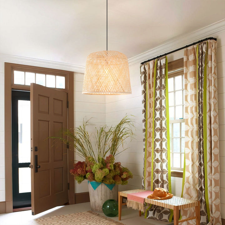 Lightsin Cross Weave Natural Bamboo Lighting Cylindrical Pendant Light Lightsin UK 