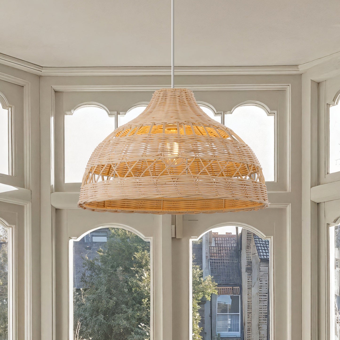 Lightsin Natural Rattan Pendant Light - Handwoven Ceiling Light, Durable & Rustic Lightsin UK D40cm 