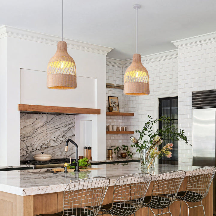 Lightsin Sustainable Handwoven White Rattan Light Fixture Lightsin UK 