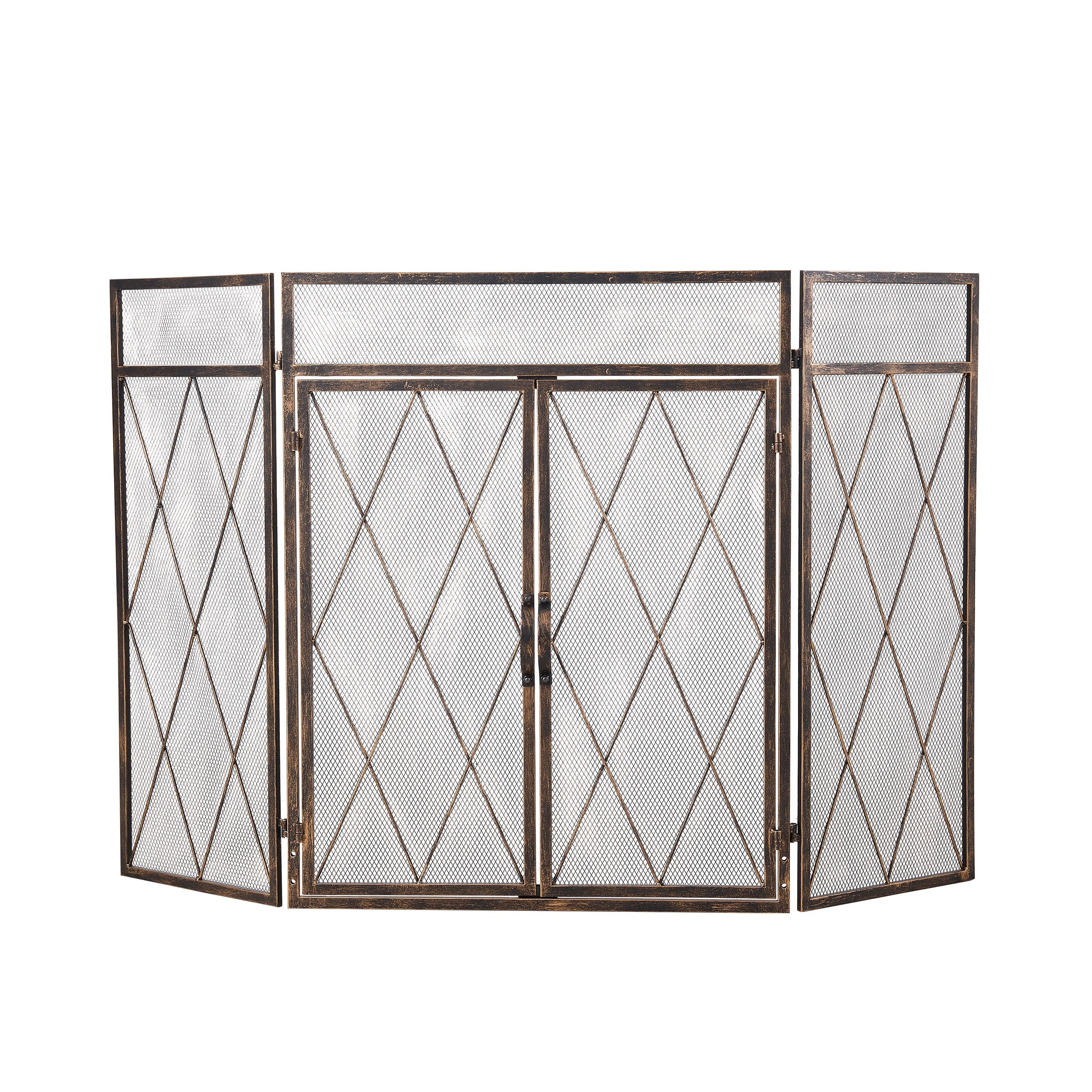 Smallbee Triple-Fold Iron Fireplace Screen Antique Copper Powder Coated – 127x13x81cm