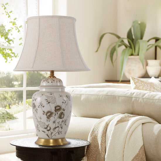 Lightsin Chrysanthemum Ceramic and Copper Table Lamp with Fabric Shade Lightsin UK 