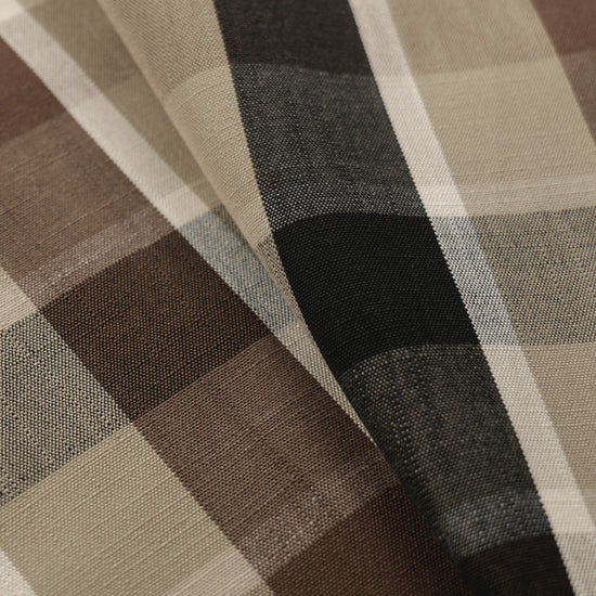 Mid-weight Windowpane Check Fabric Cotton, Mocha Brown, AR460046