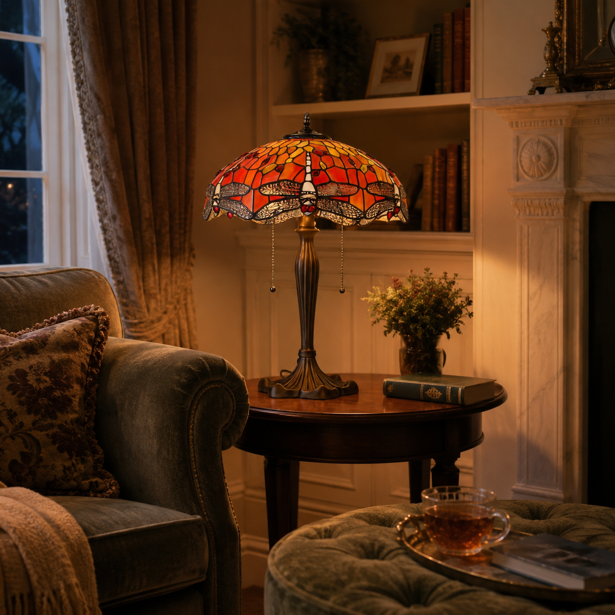 Tiffany Table Lamp | Handcrafted Stained Glass Dragonfly Series