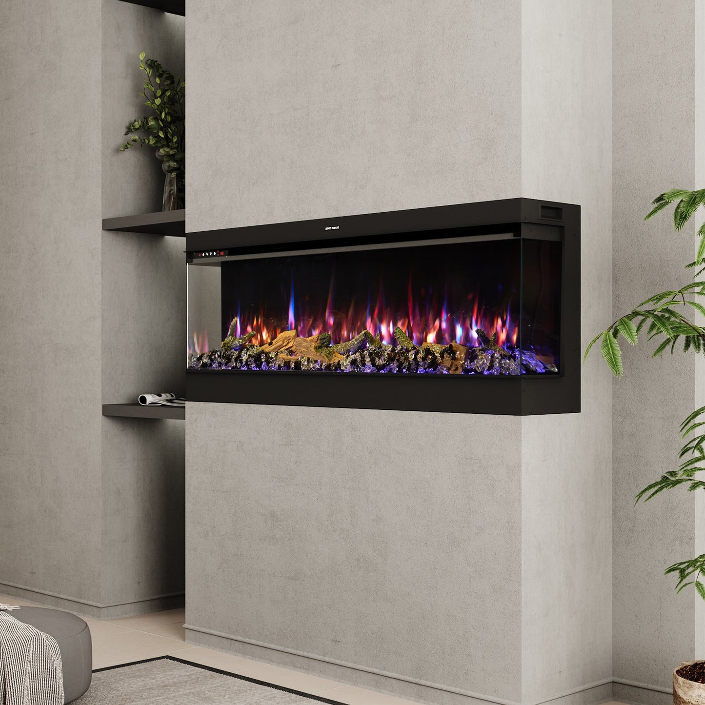 Smallbee 50/60/70/80inch 3-sided Electric Fireplace with Adjustable Color, Temperature and Timing, Controlled by APP