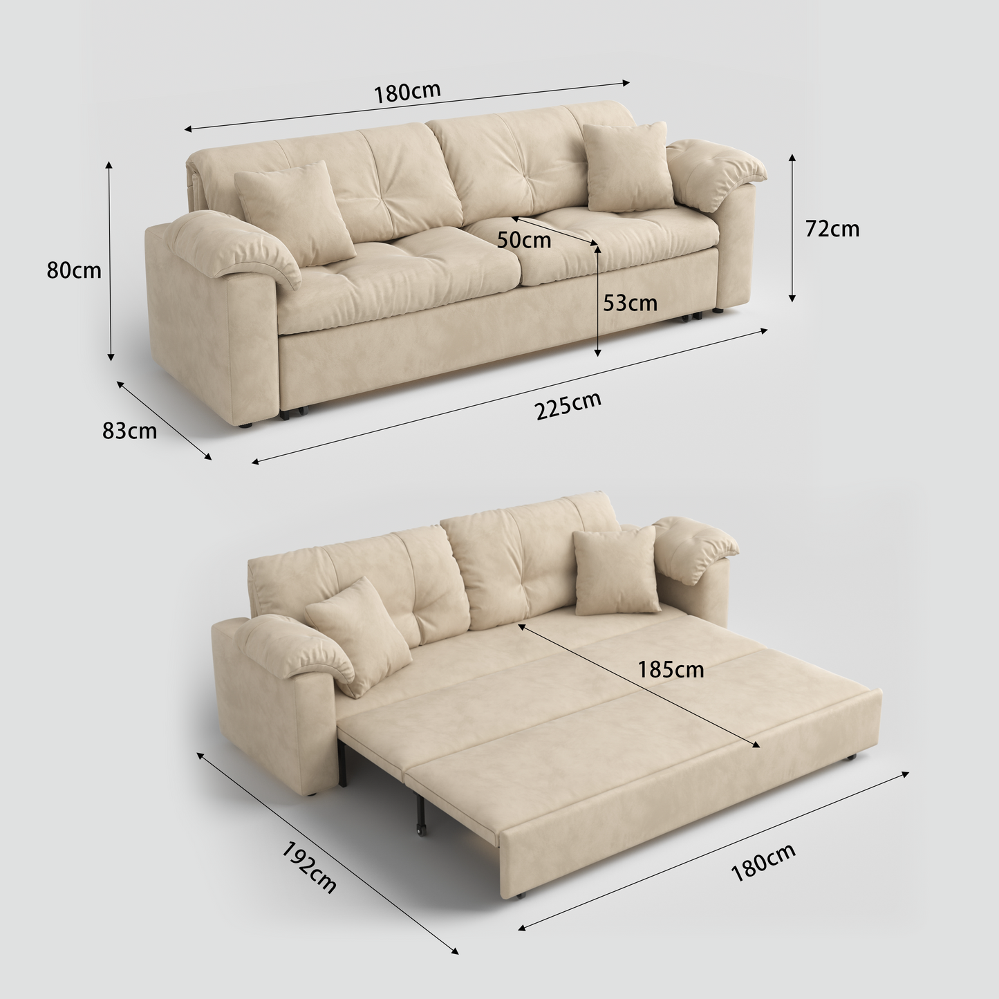 Multifunctional Sleeper Pull Out 2 Seater Sofa Bed with Storage Space
