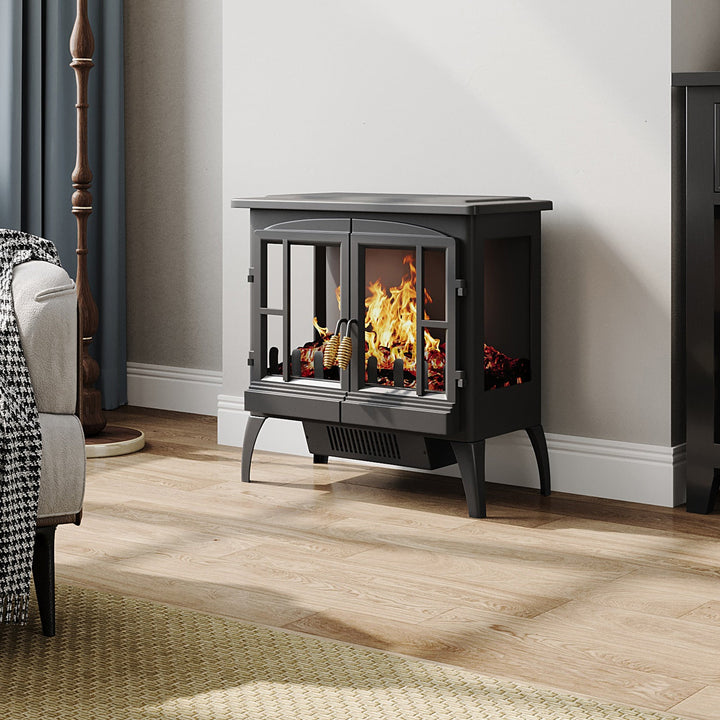 Smallbee Black Freestanding Electric Fireplace Heater with Adjustable Flame Brightness