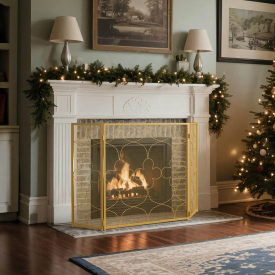 Smallbee Iron Fireplace Screen Gold Powder Coated – 122x2.3x77.5cm