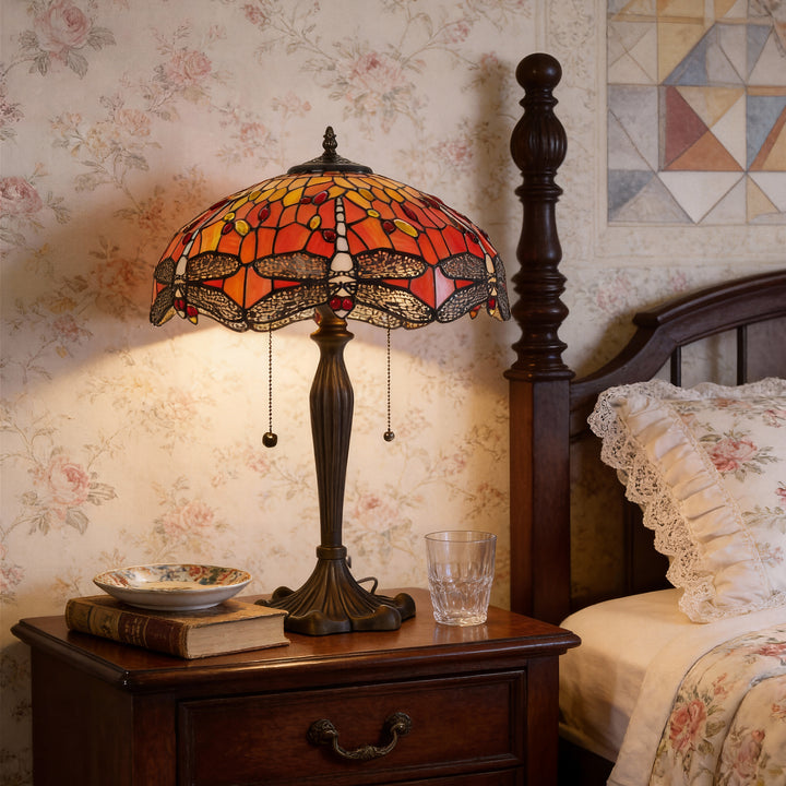 Lightin Tiffany Table Lamp | Handcrafted Stained Glass Dragonfly Series