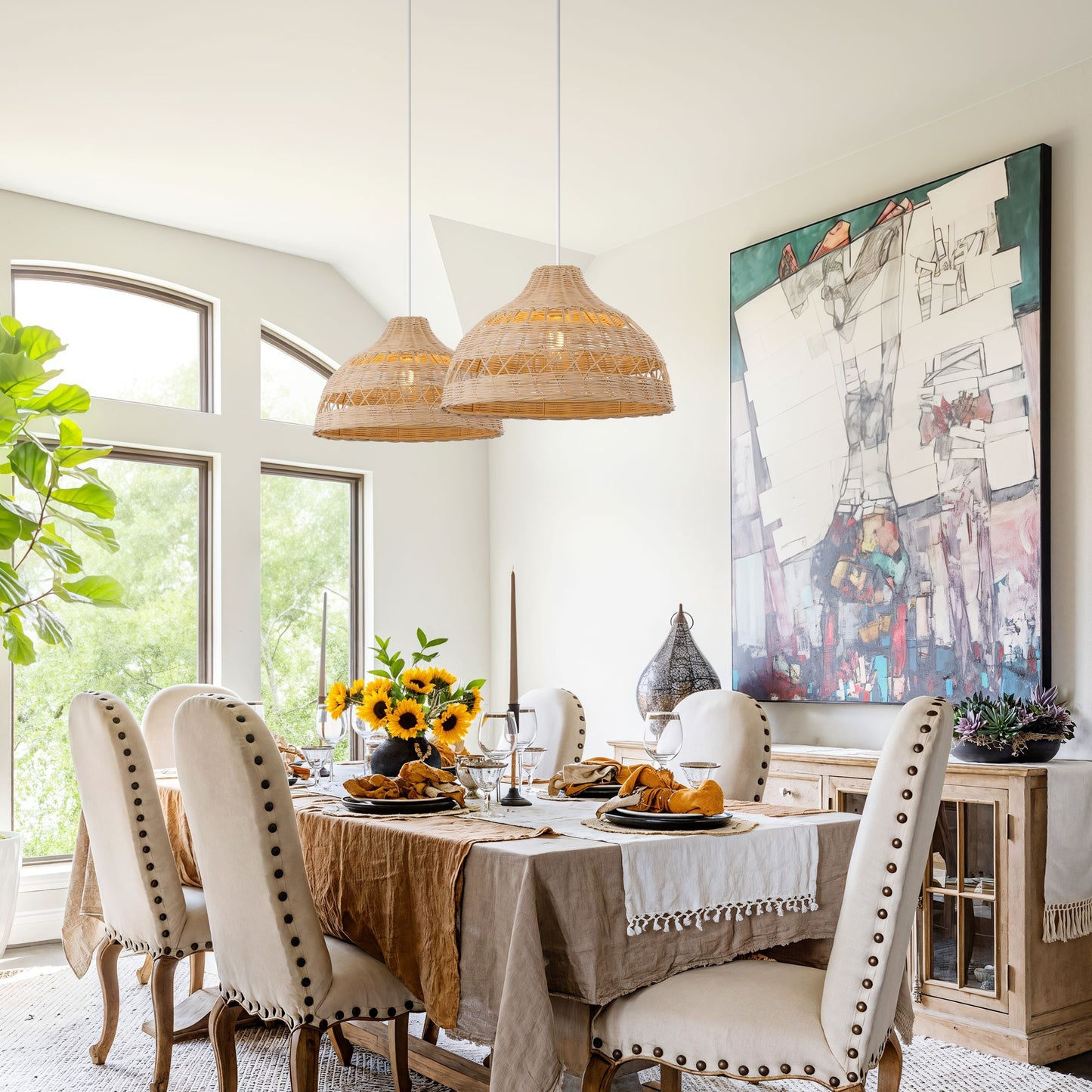Lightsin Natural Rattan Pendant Light - Handwoven Ceiling Light, Durable & Rustic Lightsin UK D50cm 