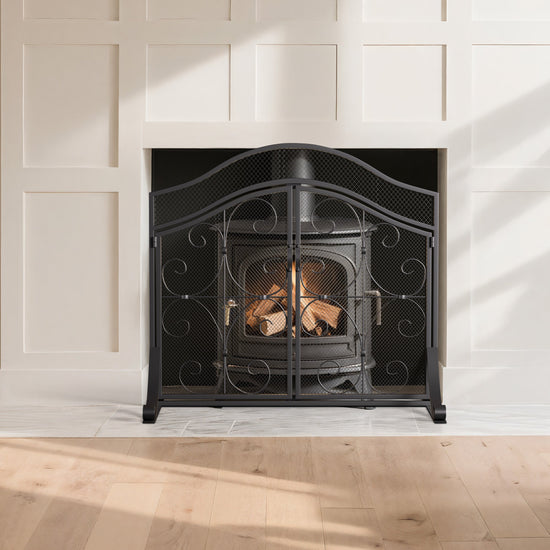 Smallbee Iron Fireplace Screen Black Powder Coated – 90x32x78.8cm