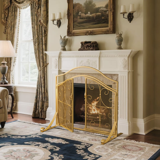 Smallbee Iron Fireplace Screen Gold Powder Coated – 90x32x78.8cm