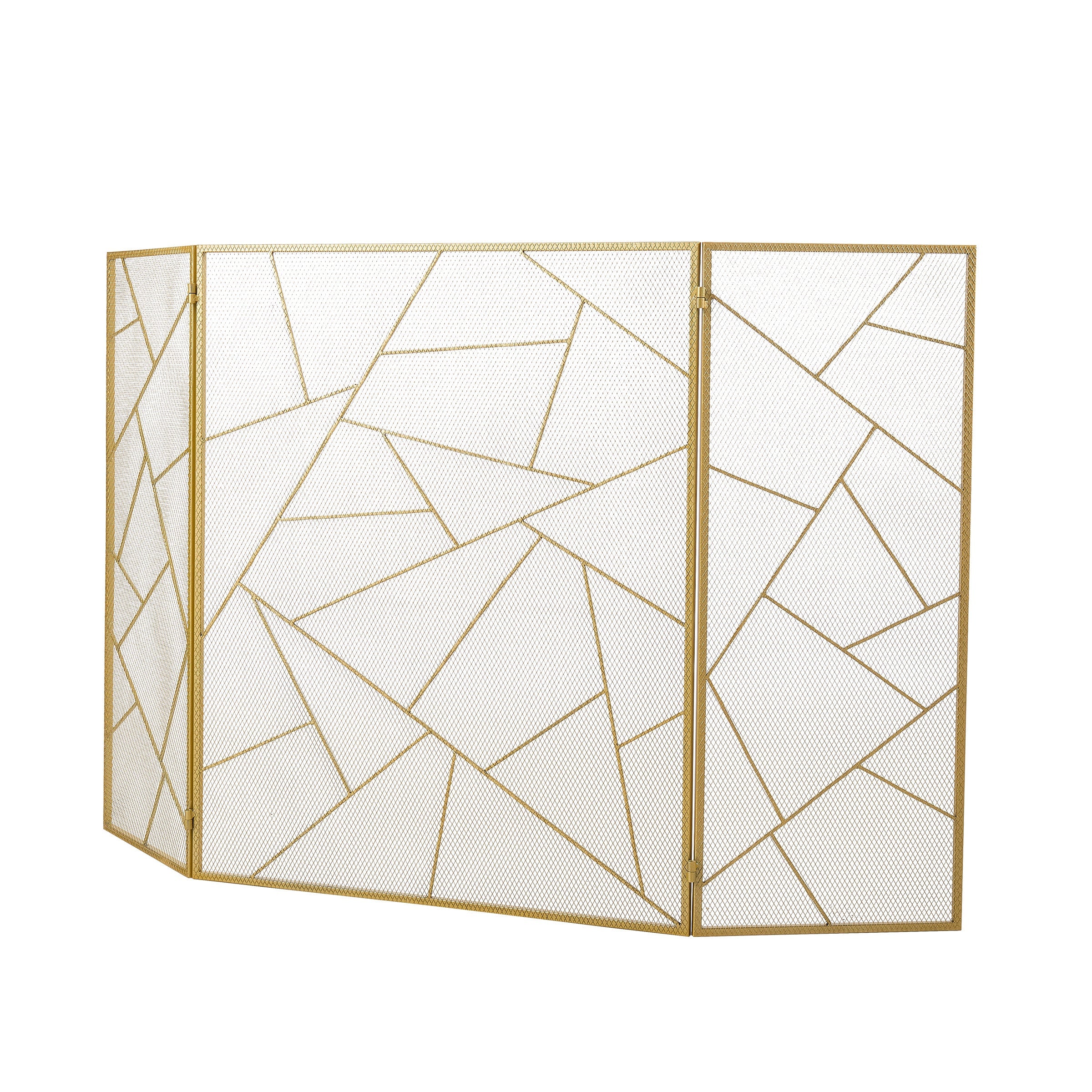 Smallbee Triple-Fold Iron Fireplace Screen Gold Frame – 132x1x80cm
