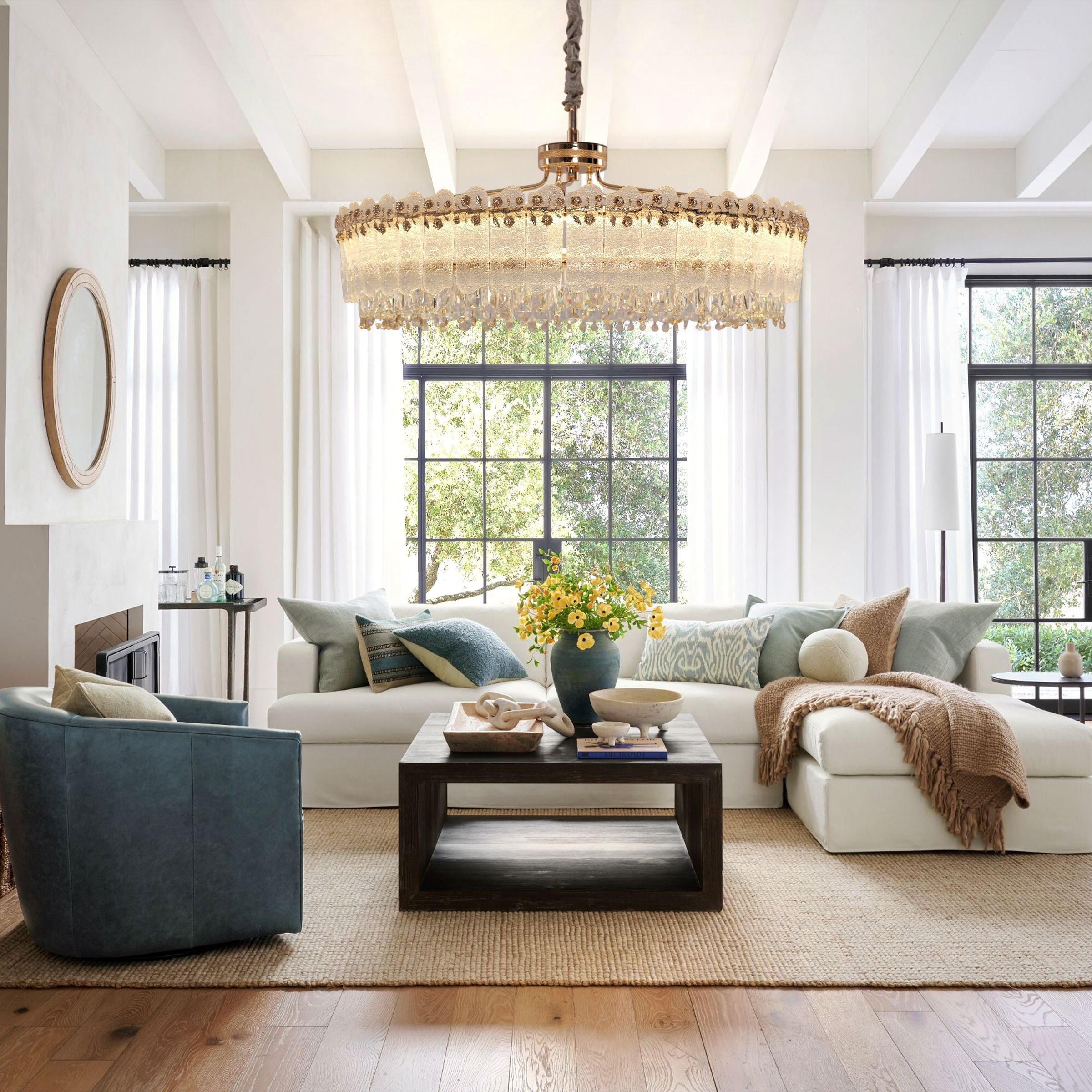 Lightsin Contemporary Crystal Pendant Light Oval and Round Dimmable Ceiling Fixture for Living Room and Hall Lightsin UK 