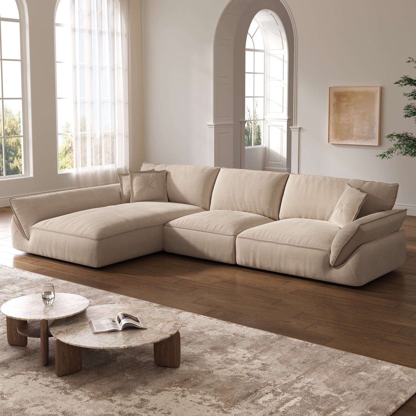 Cottonfy Cat-Scratch Resistant Fabric Elephant Ears Style Corner Sofa