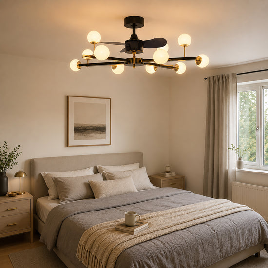 Modern Black & Gold Sphere Finish 3-Blade Ceiling Fan Light with Remote