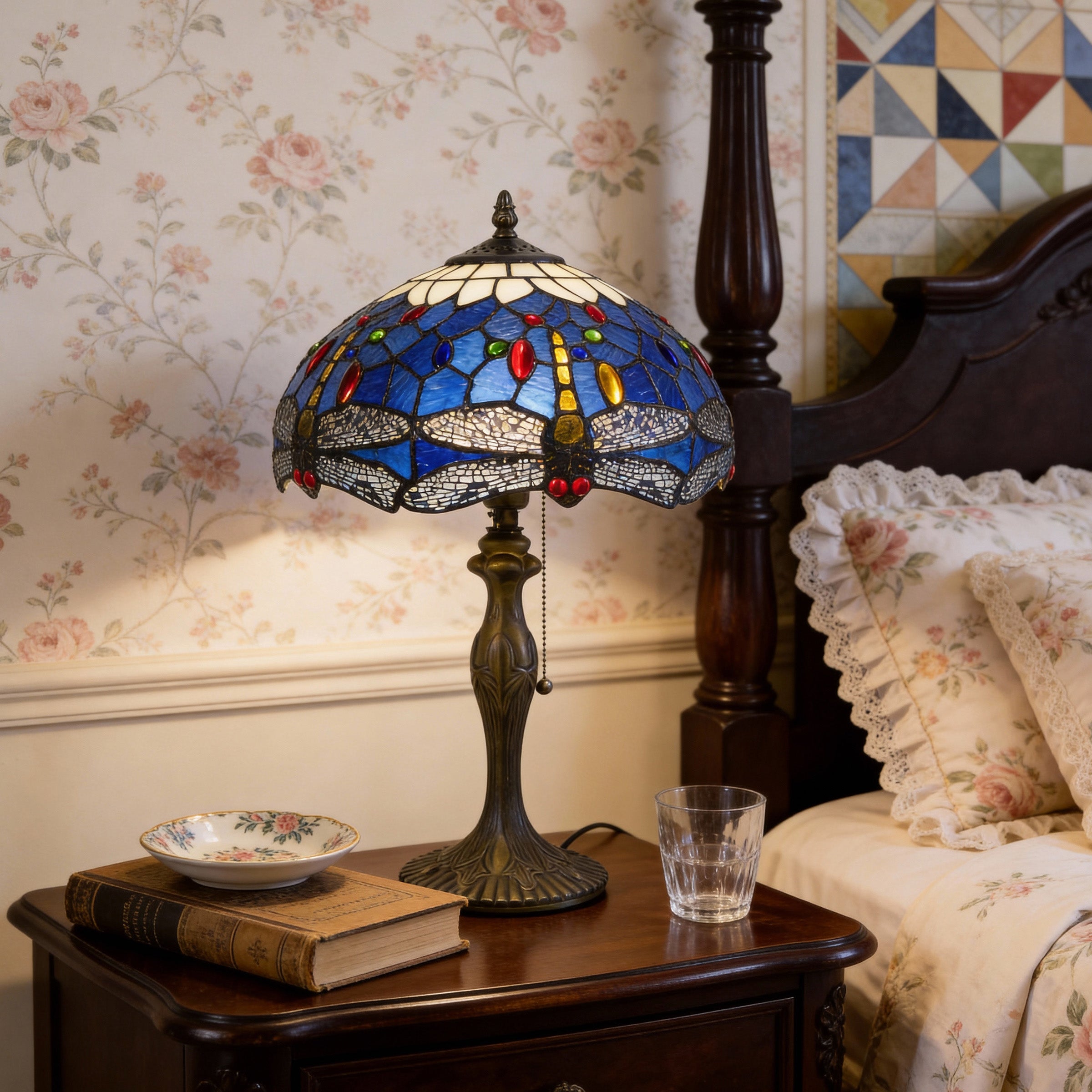 Tiffany Table Lamp | Handcrafted Stained Glass Dragonfly Series
