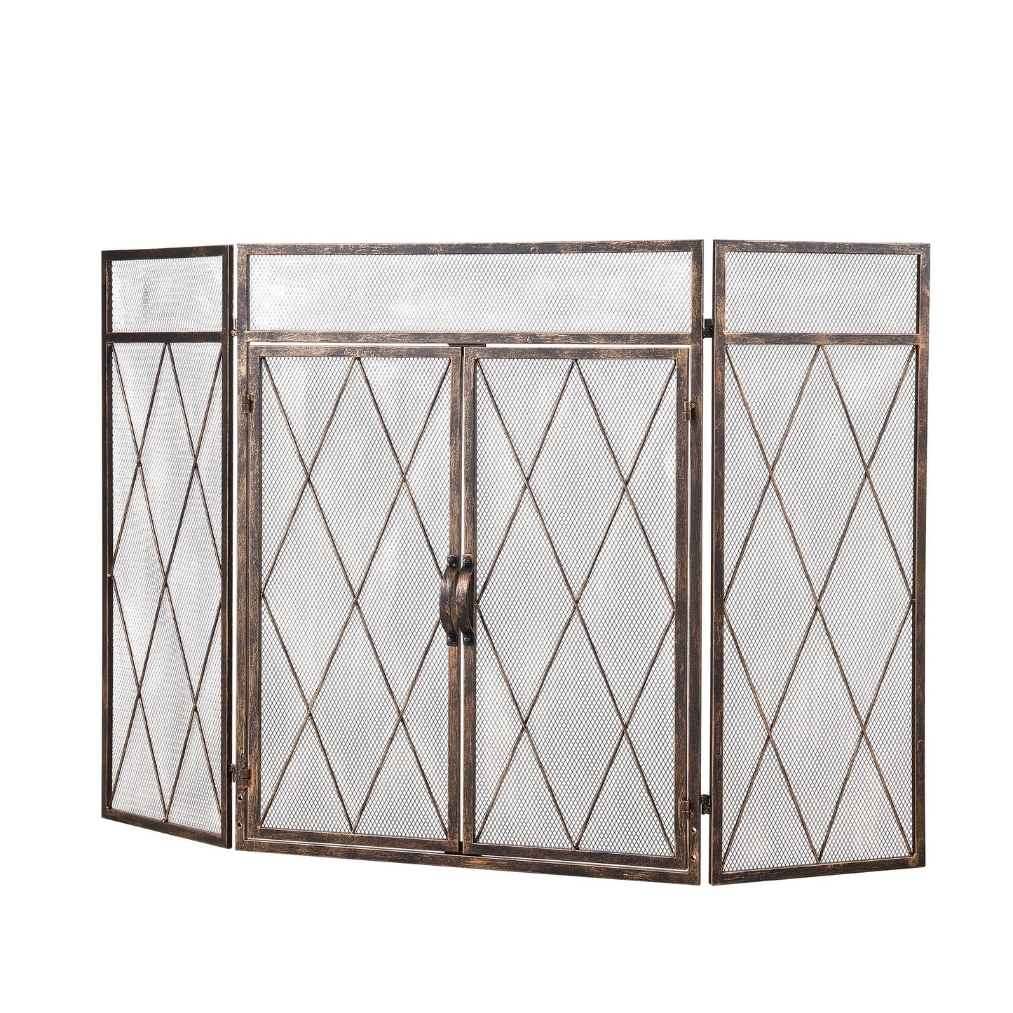 Smallbee Triple-Fold Iron Fireplace Screen Antique Copper Powder Coated – 127x13x81cm