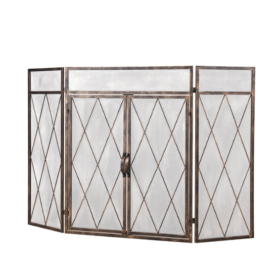 Smallbee Triple-Fold Iron Fireplace Screen Antique Copper Powder Coated – 127x13x81cm