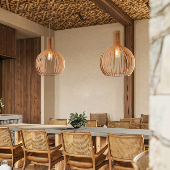 Lightsin Scandinavian LED Wooden Birdcage Pendant Light Lightsin UK Natural Wood S-2 items 