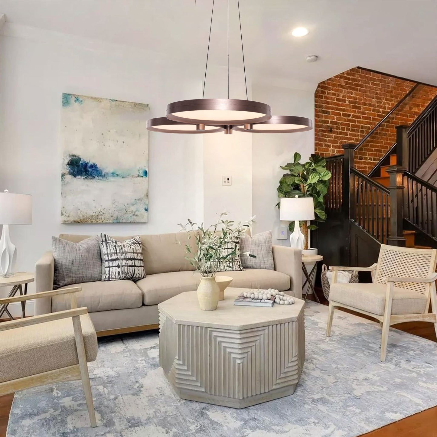 Lightsin Champagne Gold Triple-Ring Stepless Dimming Pendant Light Lightsin UK 