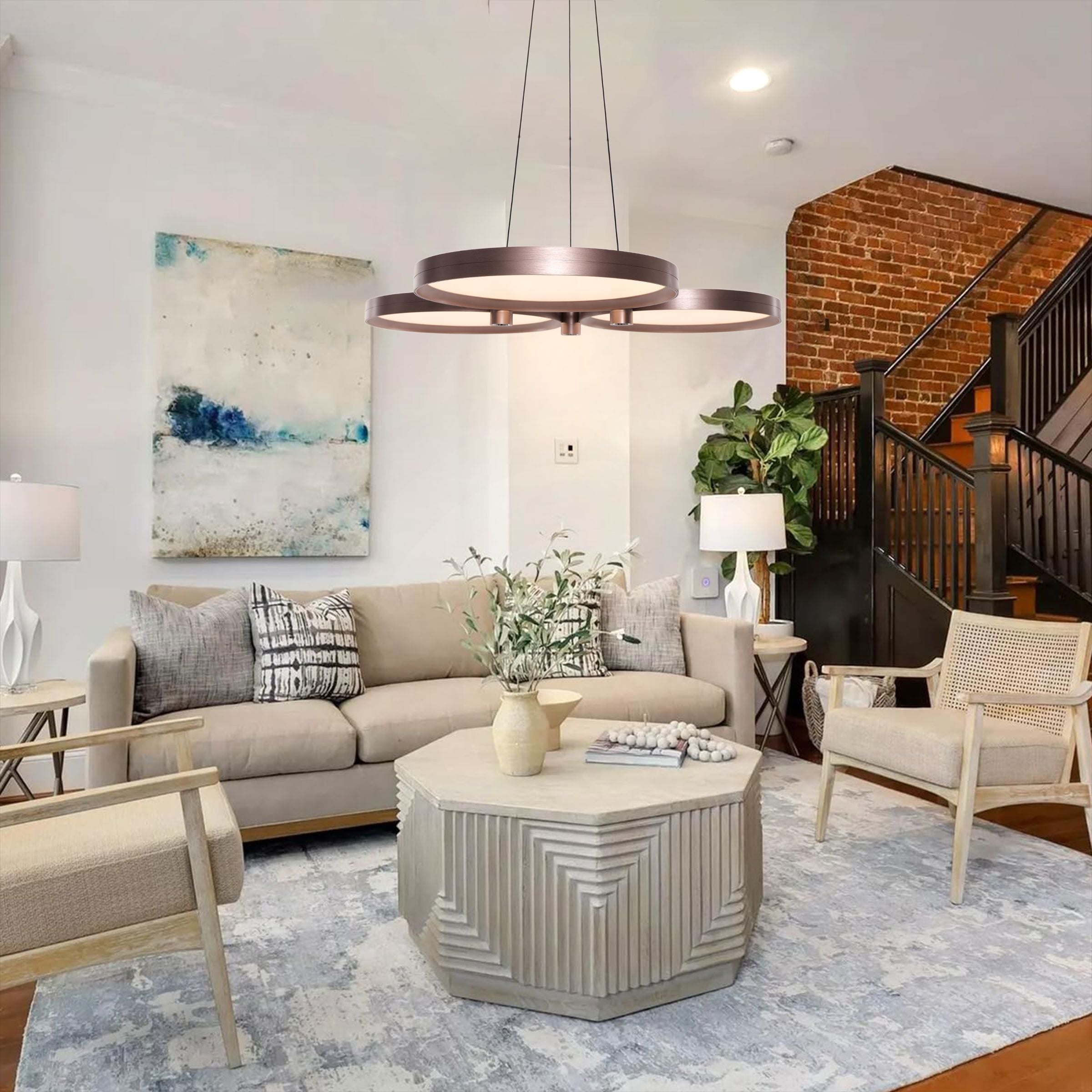 Lightsin Champagne Gold Triple-Ring Stepless Dimming Pendant Light Lightsin UK 