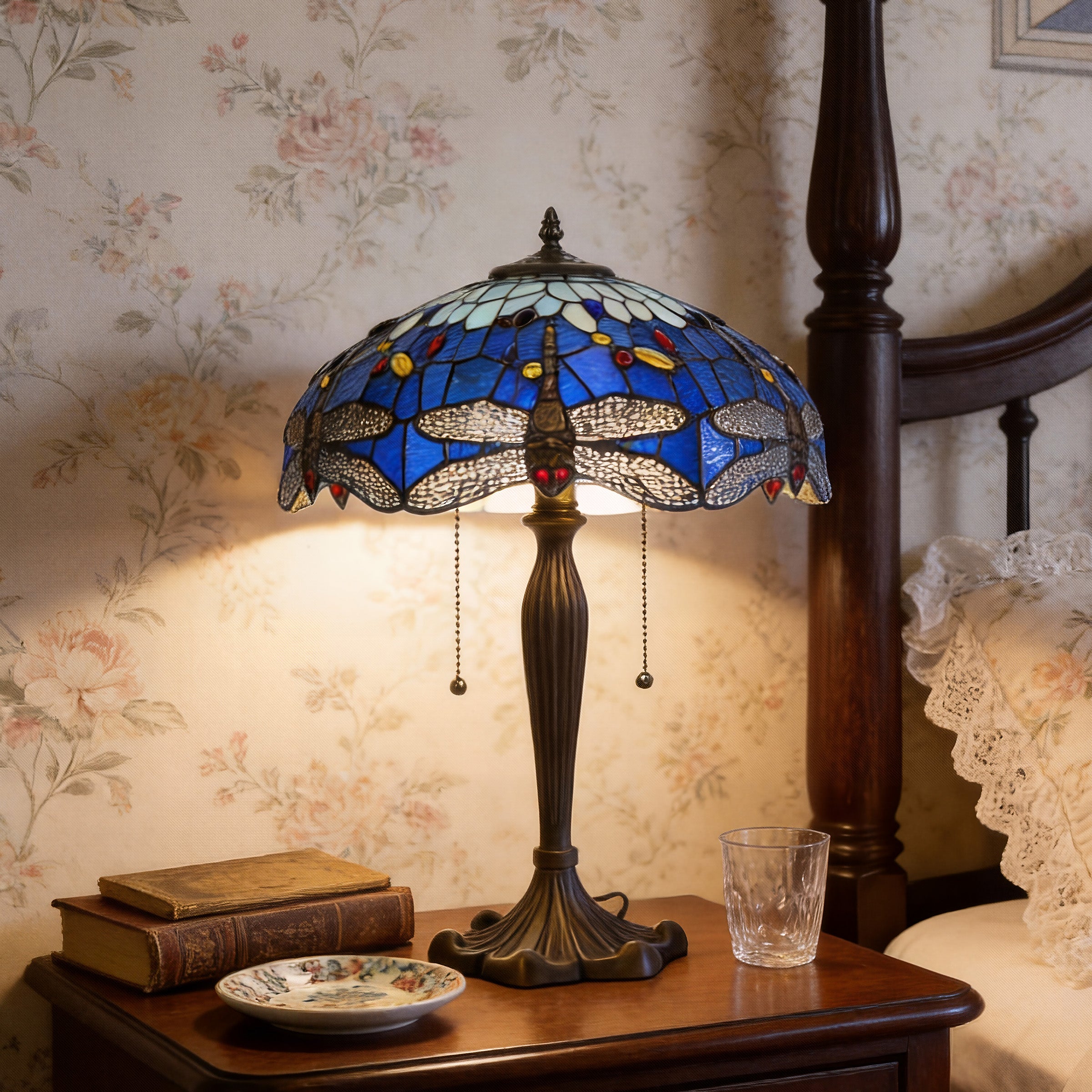 Tiffany Table Lamp | Handcrafted Stained Glass Dragonfly Series