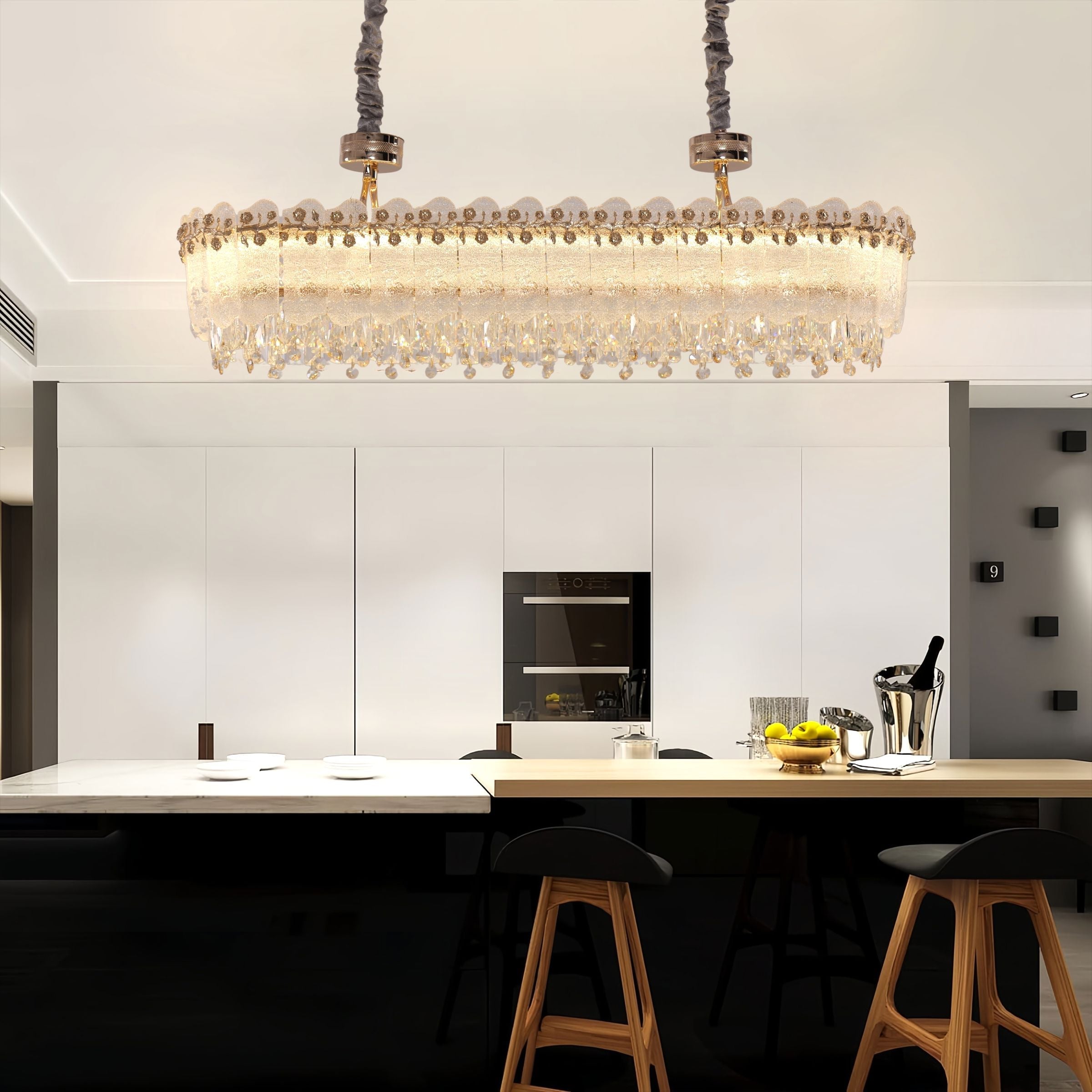 Lightsin Contemporary Crystal Pendant Light Oval and Round Dimmable Ceiling Fixture for Living Room and Hall Lightsin UK 