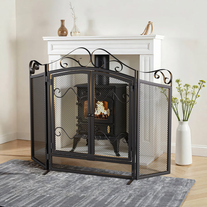 Smallbee Iron Fireplace Screen Black Powder Coated – 114.7x84x16.5cm