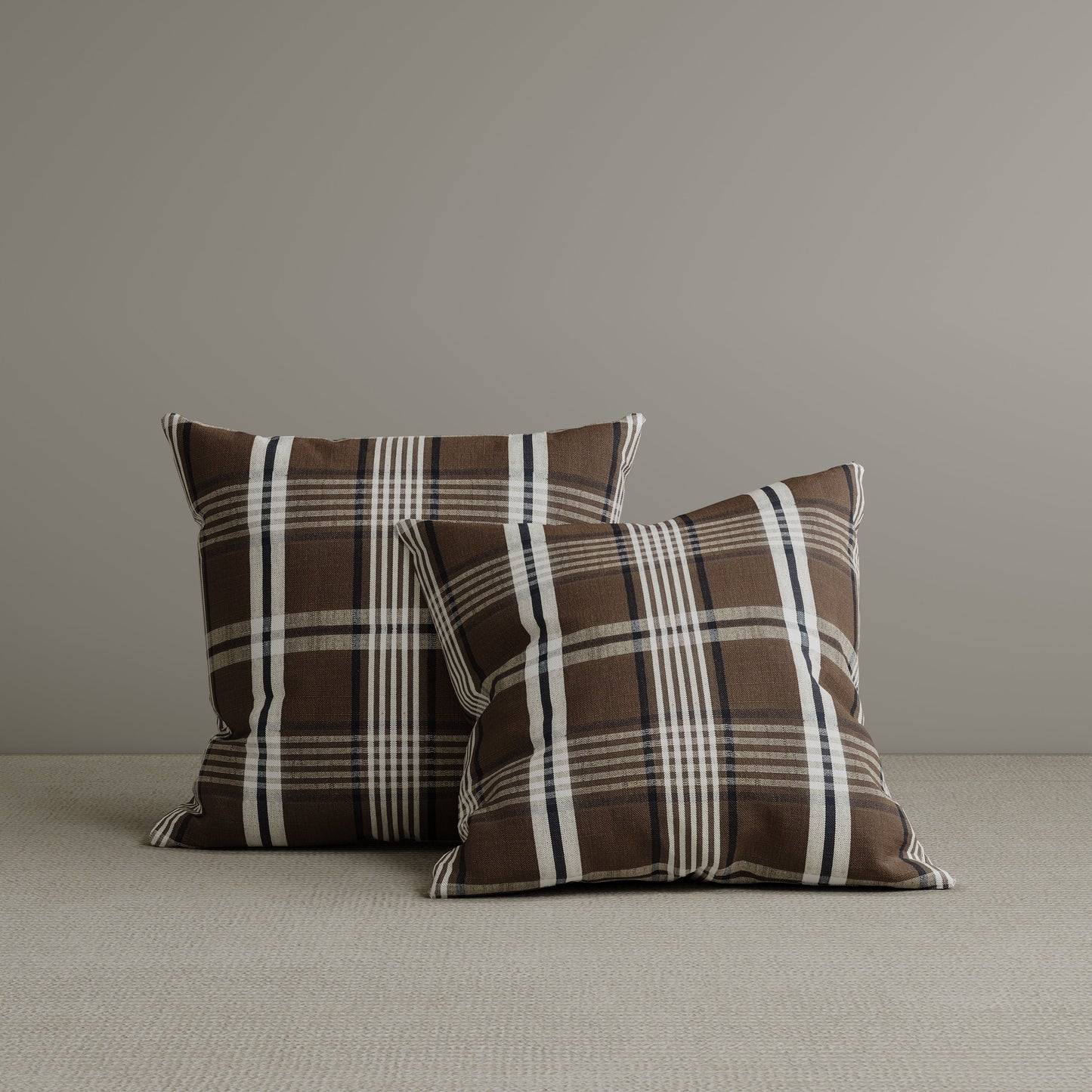 Square Exclusive Design Cushion in Brown Checkered Cotton Linen, 45*45CM